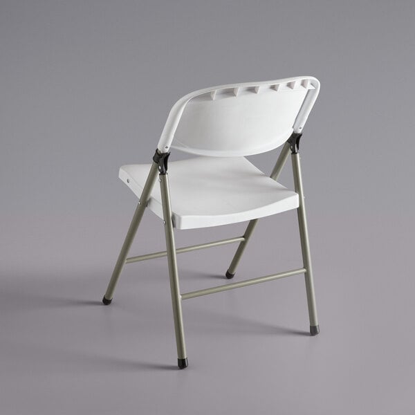 White Contoured Injection Molded Folding Chair with Gray Frame