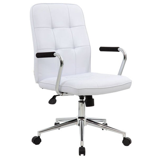 White Modern Office Chair with Chrome Arms