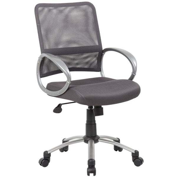 Charcoal Gray Mesh Task Chair with Pewter Finish and Casters