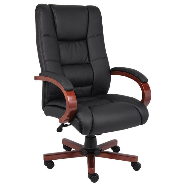 Black High Back Executive Chair with Cherry Wood Finish