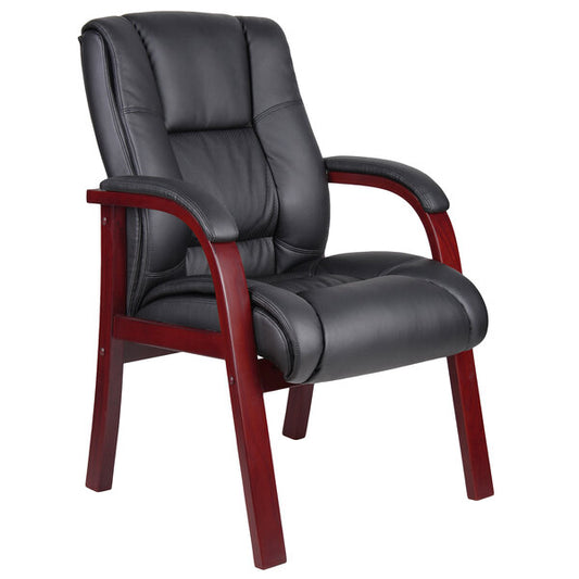 Black Mid Back Guest Chair with Mahogany Finish