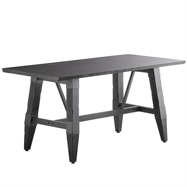 30" x 60" Solid Wood Live Edge Dining Height Trestle Table with Legs and Antique Slate Gray Finish