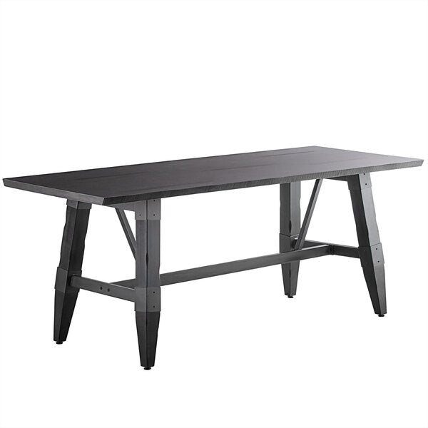 30" x 72" Solid Wood Live Edge Dining Height Trestle Table with Legs and Antique Slate Gray Finish