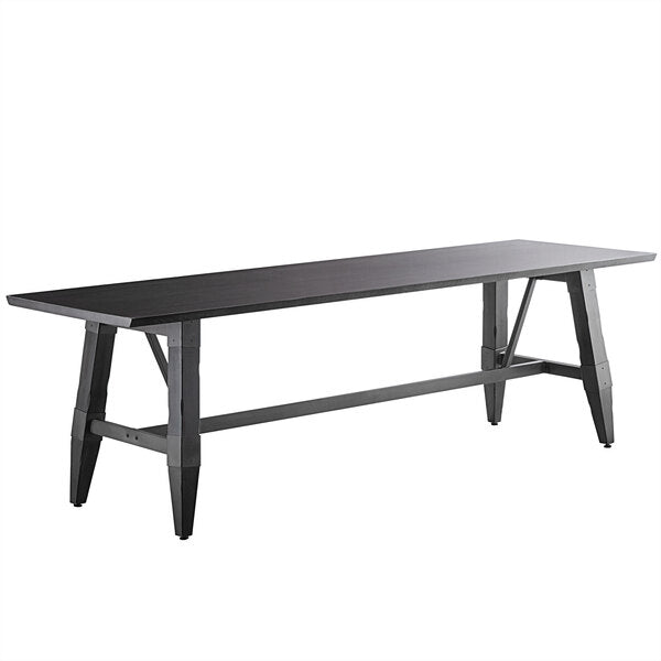 30" x 96" Solid Wood Live Edge Dining Height Trestle Table with Legs and Antique Slate Gray Finish