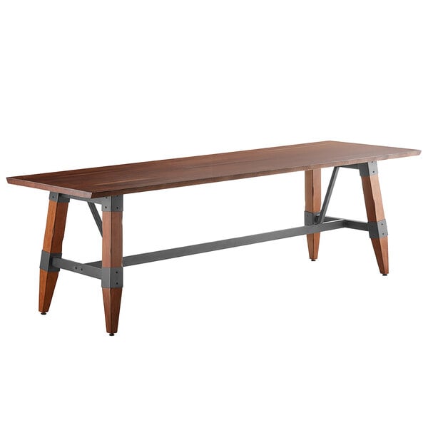 30" x 96" Solid Wood Live Edge Dining Height Trestle Table with Legs and Antique Walnut Finish