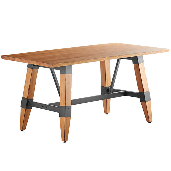 30" x 60" Solid Wood Live Edge Dining Height Trestle Table with Legs and Antique Natural Wood