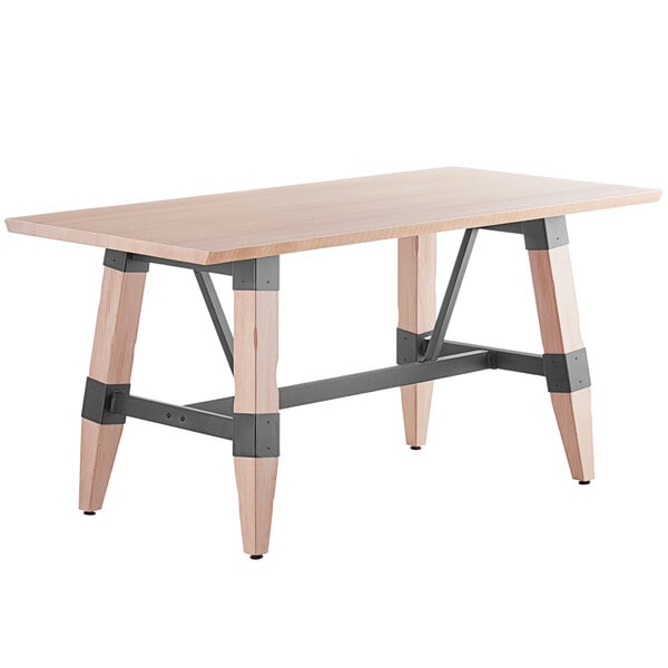 30" x 60" Solid Wood Live Edge Dining Height Trestle Table with Legs and Antique White Wash Finish