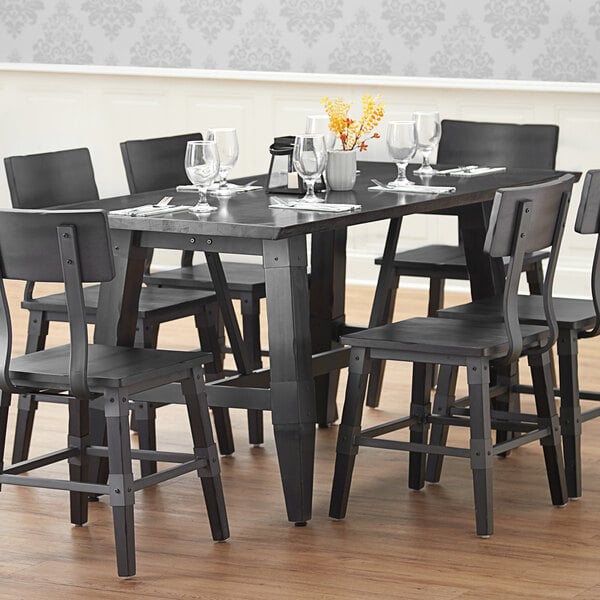 30" x 60" Solid Wood Live Edge Dining Height Trestle Table with Legs and Antique Slate Gray Finish