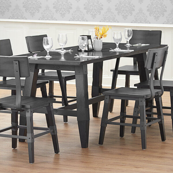 30" x 72" Solid Wood Live Edge Dining Height Trestle Table with Legs and Antique Slate Gray Finish