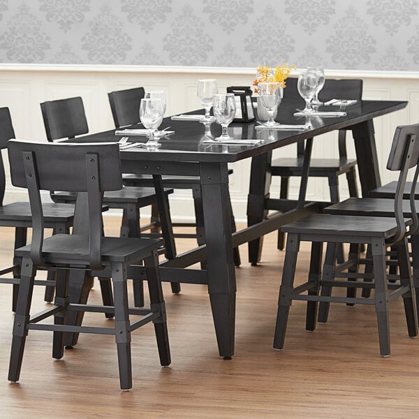 30" x 96" Solid Wood Live Edge Dining Height Trestle Table with Legs and Antique Slate Gray Finish