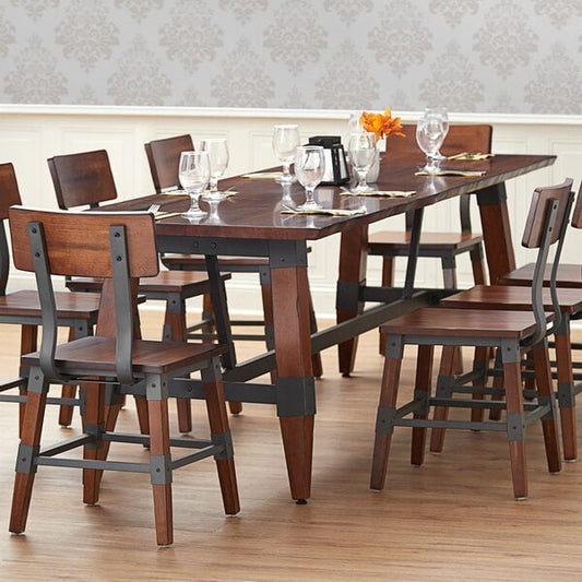 30" x 96" Solid Wood Live Edge Dining Height Trestle Table with Legs and Antique Walnut Finish