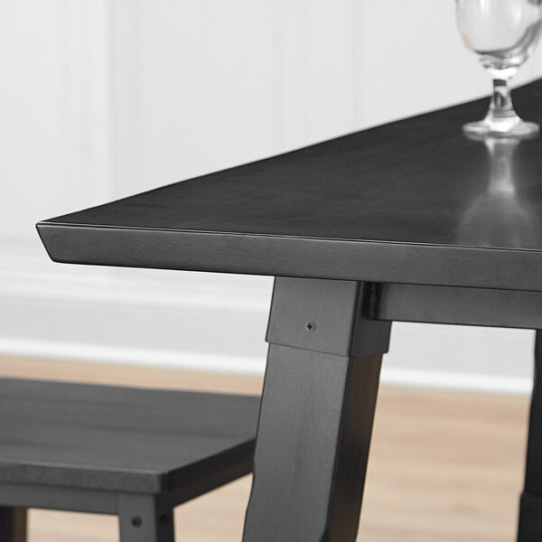 30" x 96" Solid Wood Live Edge Dining Height Trestle Table with Legs and Antique Slate Gray Finish