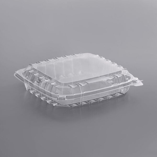 8 5/16" x 8 5/16" x 2" Hinged Lid Shallow Plastic Container