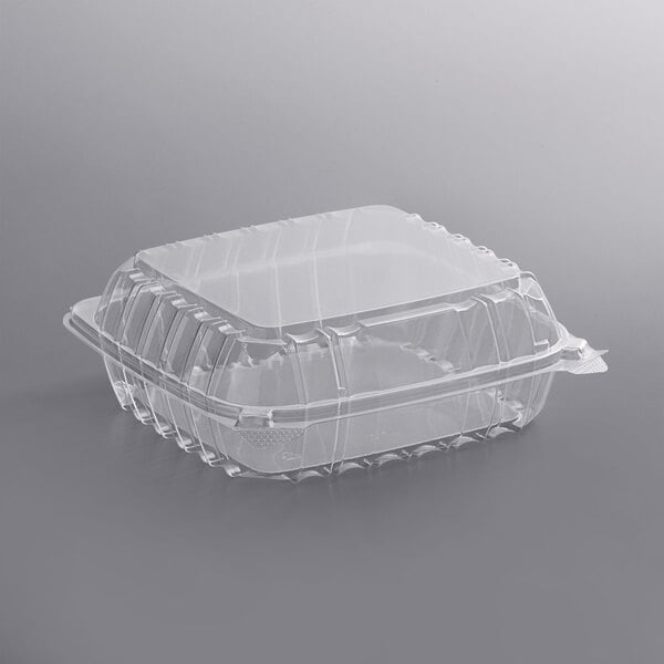 Hinged Lid Plastic Container 8 1/4" x 8 1/4" x 3"