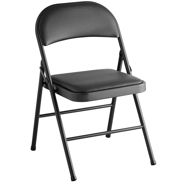 Black Vinyl Folding Chair with Padded Seat