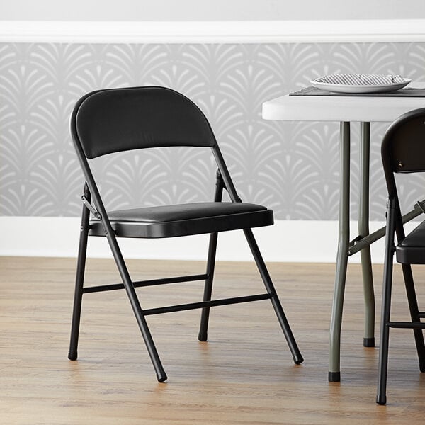 Black Vinyl Folding Chair with Padded Seat