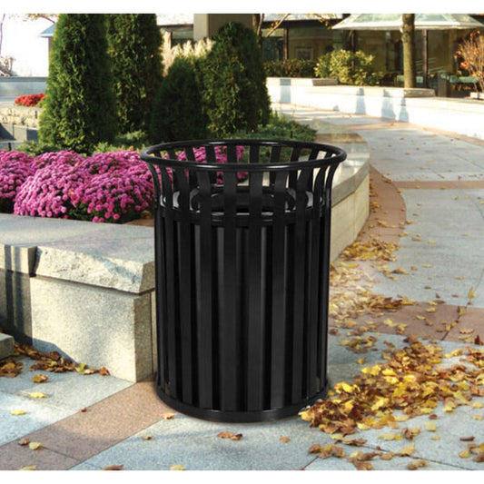 Black Gloss 37 Gallon Round Classic Outdoor Trash Receptacle