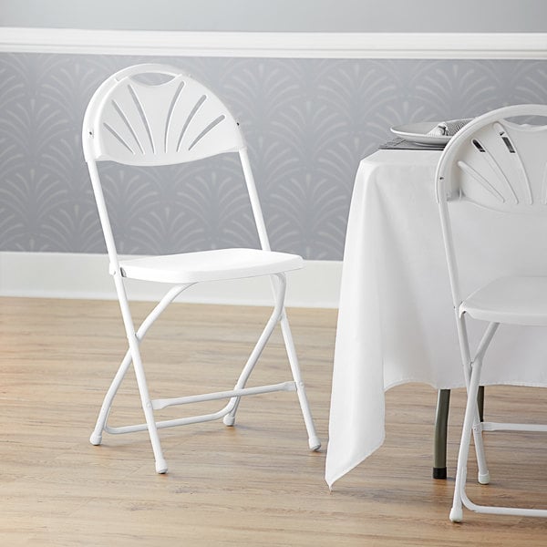 White Plastic Fan Back Folding Chair