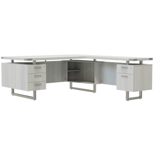 72" x 78" White Ash L-Shaped Desk with 36" Deep 4 Storage, and 1 File Drawer