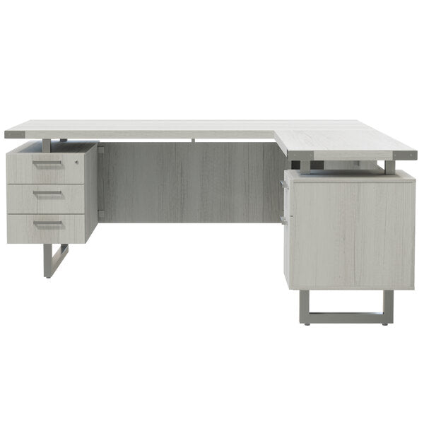 72" x 78" White Ash L-Shaped Desk with 36" Deep 4 Storage, and 1 File Drawer