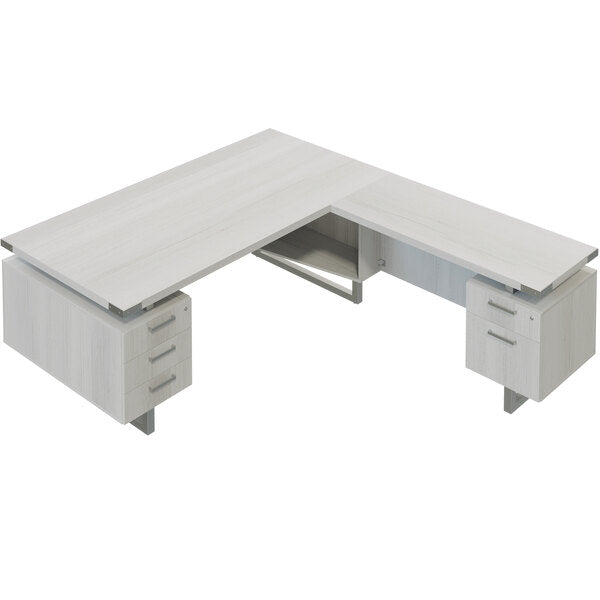 72" x 78" White Ash L-Shaped Desk with 36" Deep 4 Storage, and 1 File Drawer