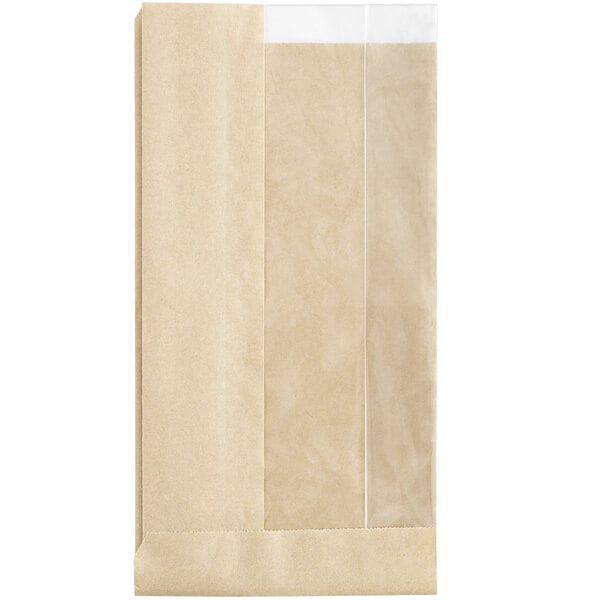 4 1/2" x 2 1/4" x 8 1/2" Kraft Window Sandwich / Bakery Bag