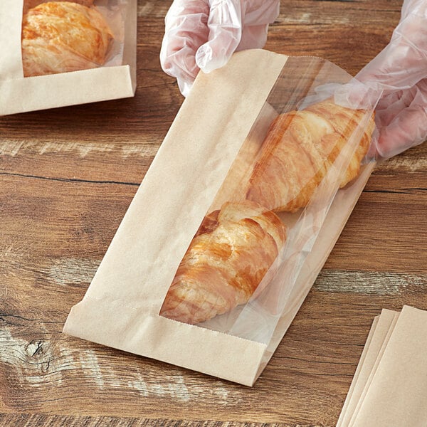 4 1/2" x 2 1/4" x 8 1/2" Kraft Window Sandwich / Bakery Bag