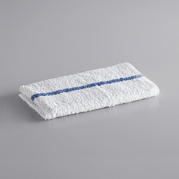 16" x 19" Blue Striped 32 oz. Cotton Bar Towel - 12/Pack