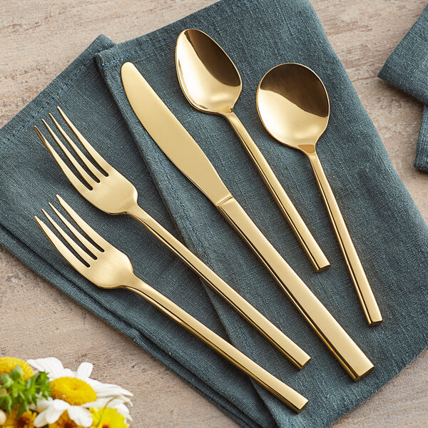Gold 6 1/2" 18/0 Stainless Steel Forged Teaspoon - 12/Case