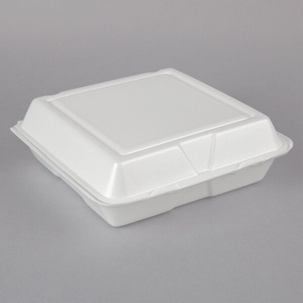 9 1/2" x 9" x 3" White Foam Hinged Lid Container