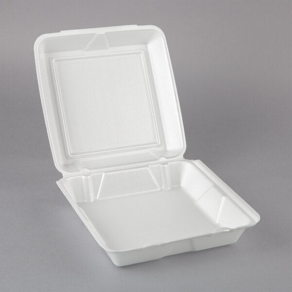 9 1/2" x 9" x 3" White Foam Hinged Lid Container