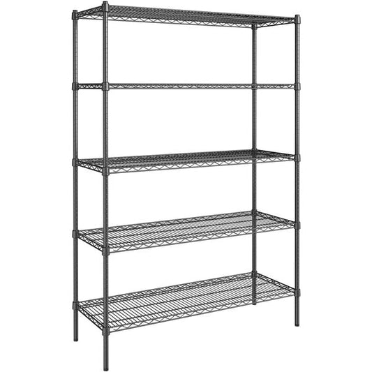 18" x 48" NSF Black Epoxy 5-Shelf Kit with 72" Posts