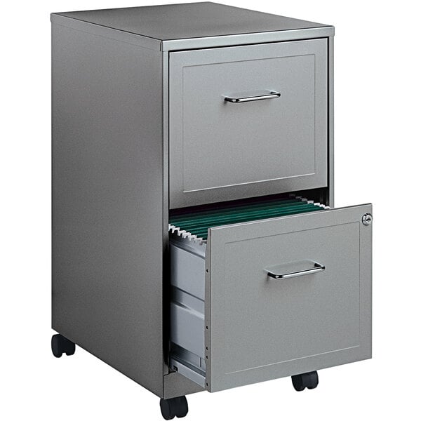 Arctic Silver Mobile Two-Drawer Vertical File Cabinet - 14 1/4" x 18" x 26 11/16"