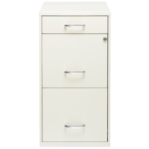 Pearl White Three-Drawer Vertical Organizer File Cabinet with Supply Drawer - 14 1/4" x 18" x 27 1/2"