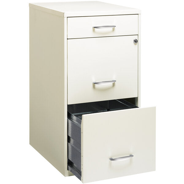 Pearl White Three-Drawer Vertical Organizer File Cabinet with Supply Drawer - 14 1/4" x 18" x 27 1/2"