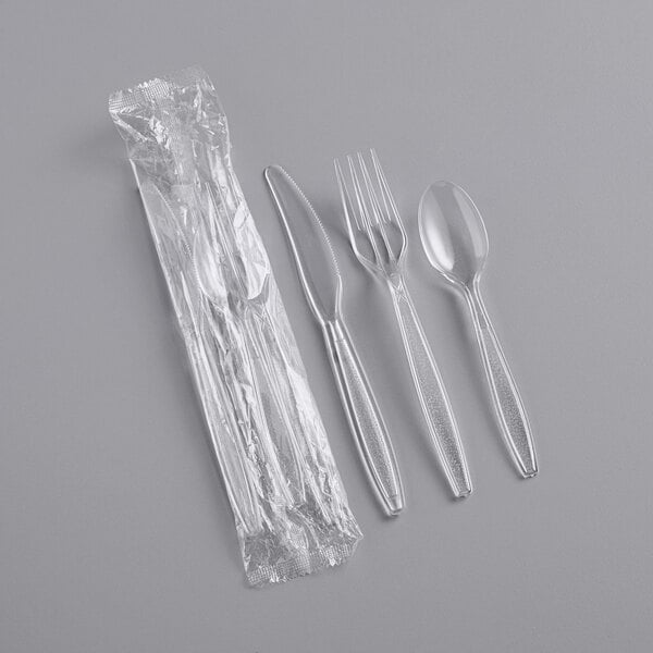 Individually Wrapped Clear Heavy Cutlery Pack with Knife, Fork and Spoon