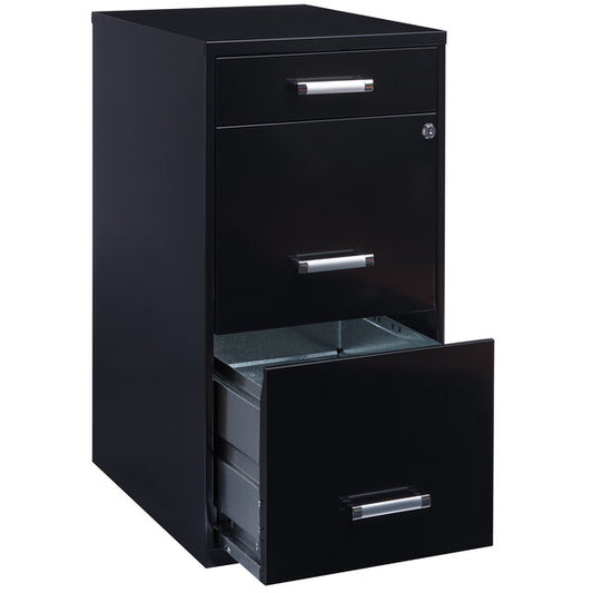 Black Three-Drawer Vertical Organizer File Cabinet with Supply Drawer - 14 1/4" x 18" x 27 1/2"