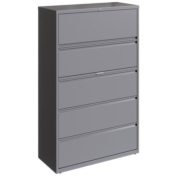 Arctic Silver Five-Drawer Lateral File Cabinet with Roll-Out Binder Storage and Posting Shelf - 42" x 18 5/8" x 67 5/8"