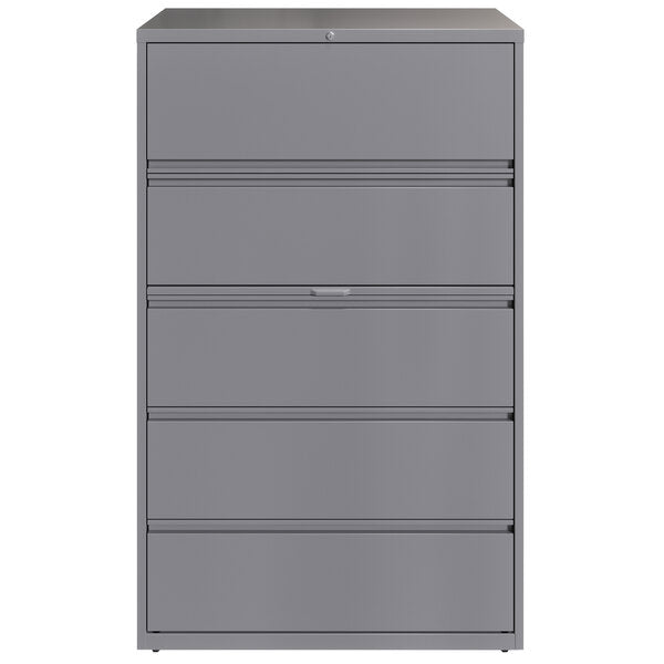 Arctic Silver Five-Drawer Lateral File Cabinet with Roll-Out Binder Storage and Posting Shelf - 42" x 18 5/8" x 67 5/8"