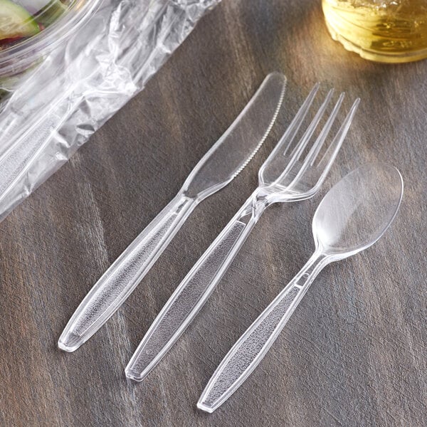 Individually Wrapped Clear Heavy Cutlery Pack with Knife, Fork and Spoon