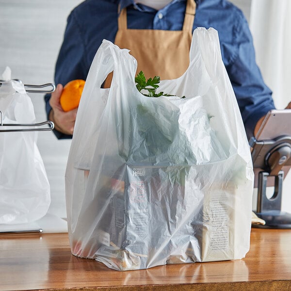 13" x 10" x 23" .551 Mil White Large Medium-Duty T-Shirt Bag