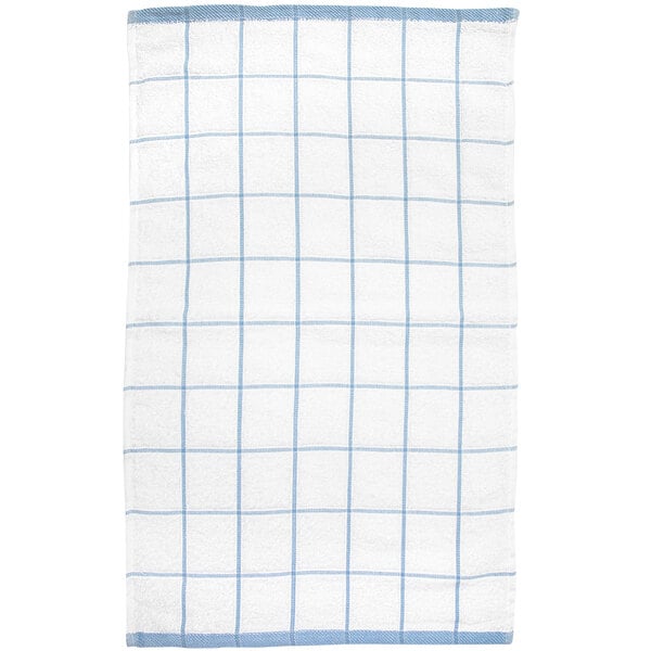 15" x 25" Blue Windowpane Pattern 32 oz. 100% Cotton Terry Kitchen Towel - 12/Pack