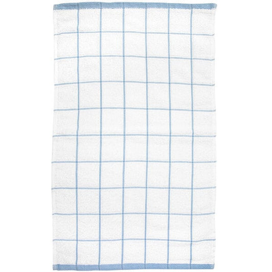 15" x 25" Blue Windowpane Pattern 32 oz. 100% Cotton Terry Kitchen Towel - 12/Pack