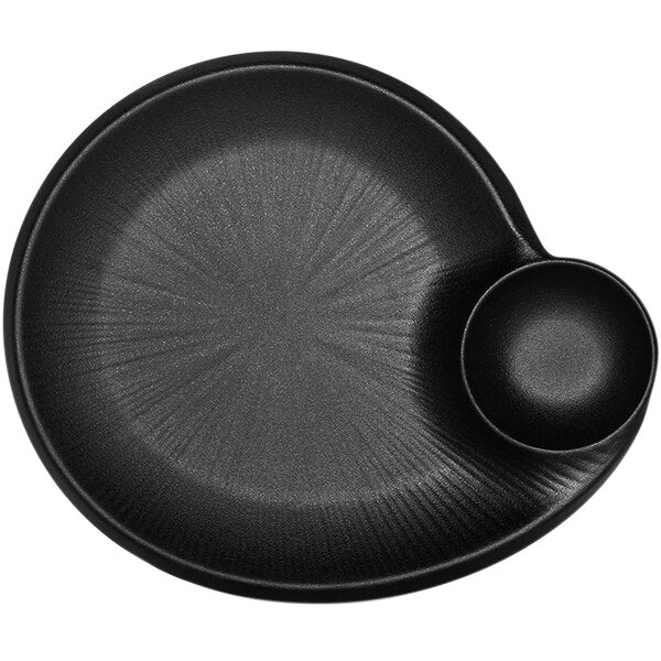 9 1/2" Round Matte Black Embossed Melamine Chip and Dip Plate B429095-B - 6/Case