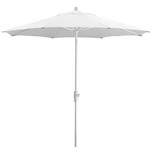 9' White Crank Lift Auto Tilt Aluminum Umbrella