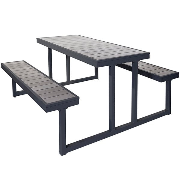 59" x 27 1/2" Black Aluminum Picnic Table with Gray Synthetic Teak Top