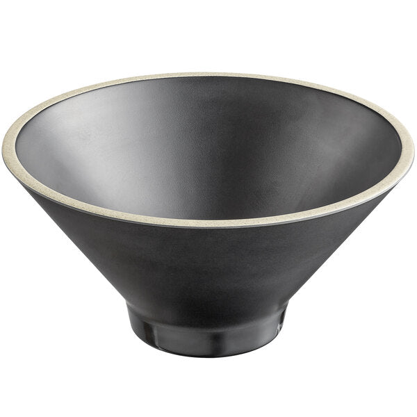 28 oz. Matte Black Melamine Bowl with Ivory Rim - 12/Pack