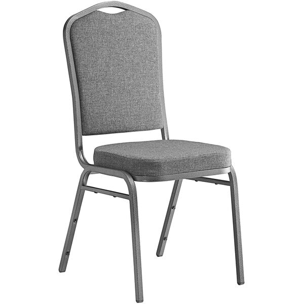 Gray Fabric Crown Back Stackable Banquet Chair with Silver Vein Frame