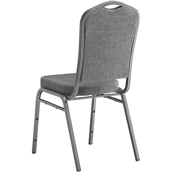 Gray Fabric Crown Back Stackable Banquet Chair with Silver Vein Frame