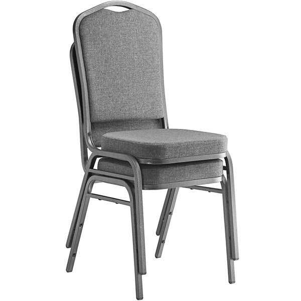 Gray Fabric Crown Back Stackable Banquet Chair with Silver Vein Frame